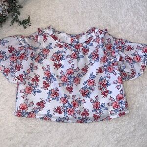 Janie and Jack Blue & Red Floral Top 6-12M Bell Sleeves EUC